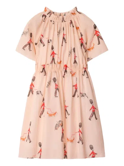 Burberry Kids' London-guard Print Ruffle-detail Dress In Pink