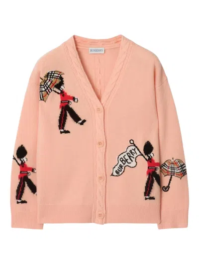 Burberry Kids' London Guards-motif Cable-knit Cardigan In Orange