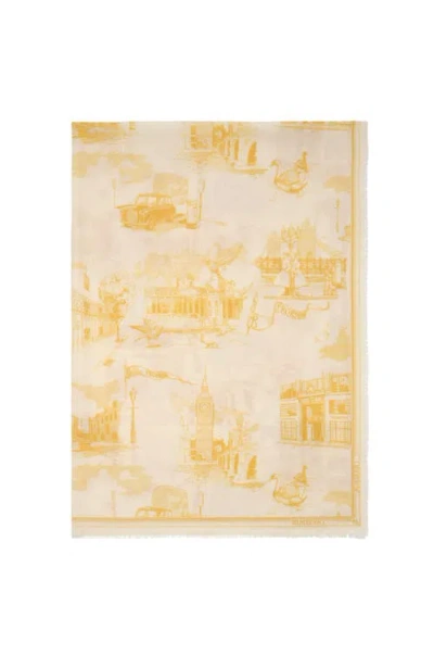 Burberry London Landmarks Wool Silk Scarf In Yellow