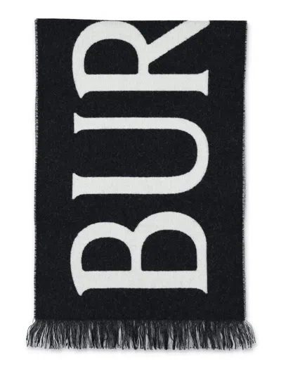 Burberry London Logo Jacquard Wool Scarf In Black