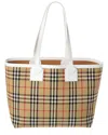 Burberry London Medium Check Canvas & Leather Tote In White