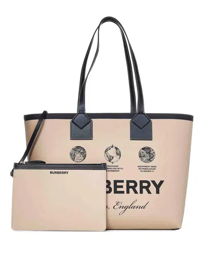 Burberry London Medium Tote Bag Beige Cotton Canvas