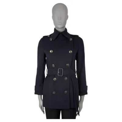 Pre-owned Burberry London Midnight Blue Wool Belted Peacoat Coat Jacket 4 Xxs