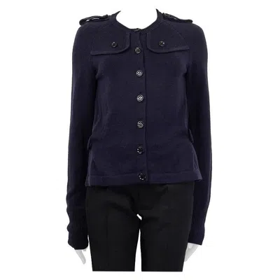 Pre-owned Burberry London Navy Blue Wool Epaulettes Cardigan Sweater M