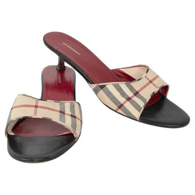 Pre-owned Burberry London Nova Plaid Kitten Heel Slide Mule Sandals – Uk 39.5 / Us 8-8.5 In Brown