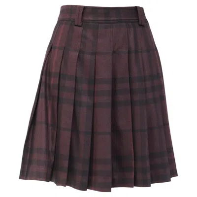 Pre-owned Burberry London Pleated Mini Skirt In Purple Wool