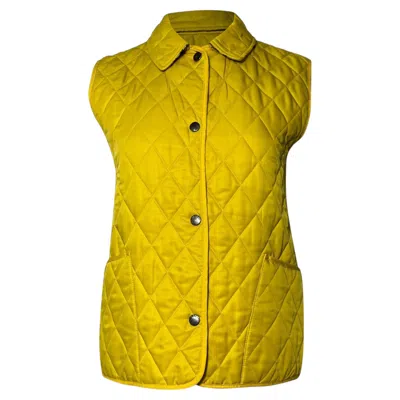 Pre-owned Burberry London Quilted Down Vest In Yellow Polyester