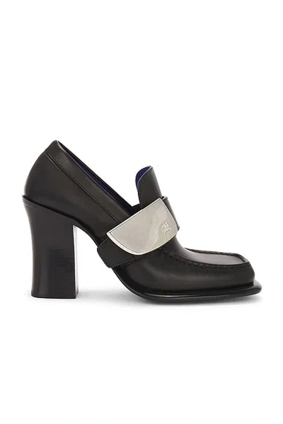Burberry Leather London Shield Heeled Loafers In Black
