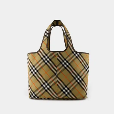 Burberry Beige Tote Bag With Vintage Check Motif In Cotton Canvas Woman In Multicolor