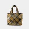 Burberry Medium Checkered Cotton Twill Tote With Leather Accents