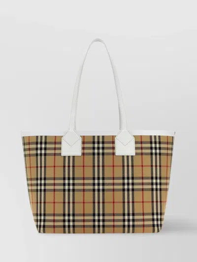 Burberry London Shopping Bag With Embroidered Check Motif In Brown