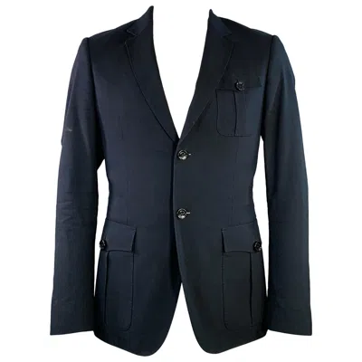 Pre-owned Burberry London Size 42 Navy Cotton Blend Notch Lapel Sport Coat In Blue