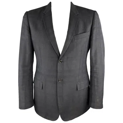 Pre-owned Burberry London Size 44 Black Plaid Cotton Blend Notch Lapel Sport Coat