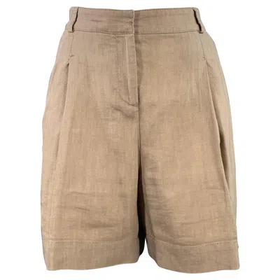 Pre-owned Burberry London Size 8 Brown Wool Linen Pleated Shorts