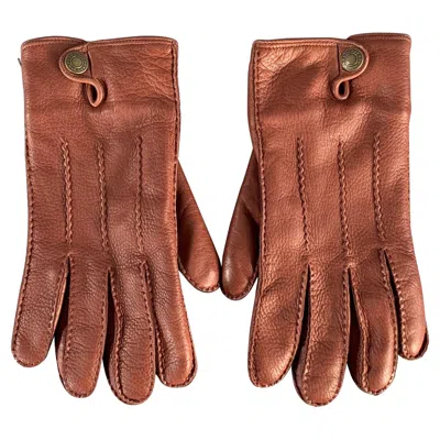 Pre-owned Burberry London Size 9 Brown Gold Deerskin Leather Gloves