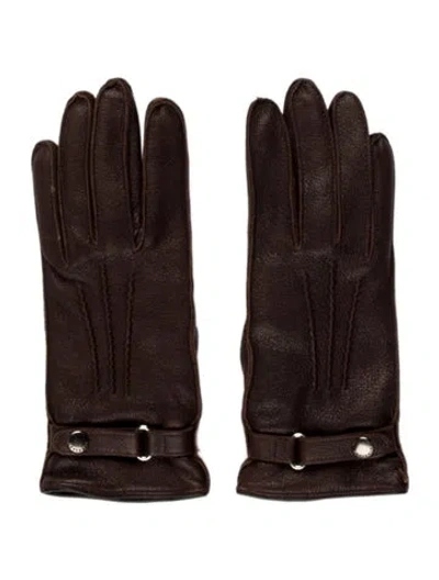Pre-owned Burberry London Solid Leather Gloves In Brown