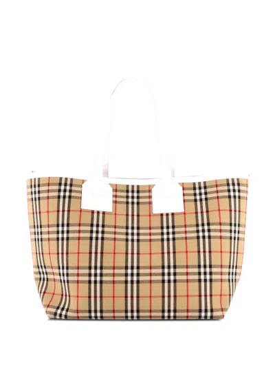 Pre-owned Burberry London Vintage Check Canvas Large Tote Bag In Brown
