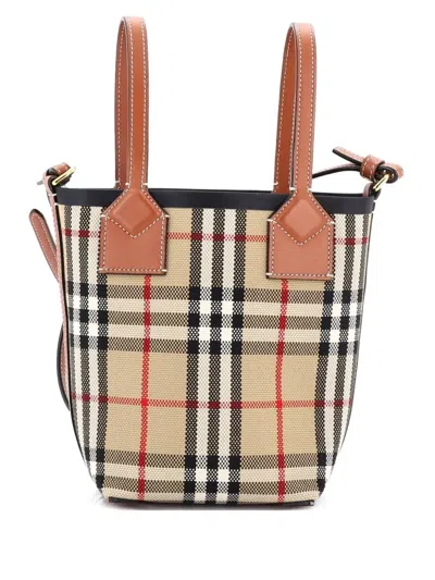 Pre-owned Burberry London Vintage Check Canvas Mini Bucket Bag In Brown