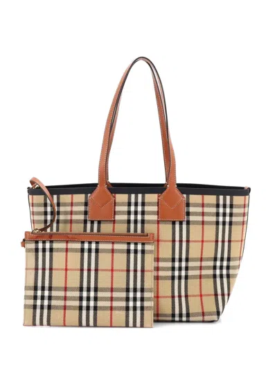 Pre-owned Burberry London Vintage Check Canvas Small Tote Bag In Brown