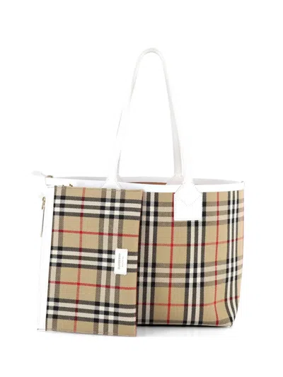 Pre-owned Burberry London Vintage Check Canvas Small Tote Bag In White