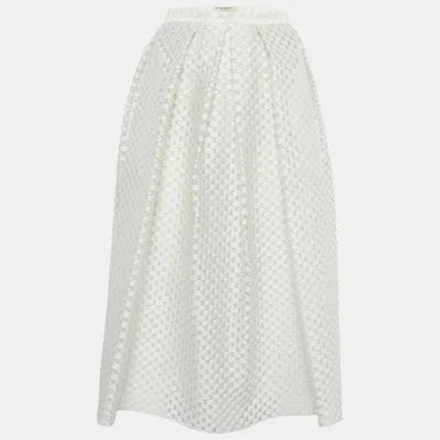 Pre-owned Burberry London White Circular Fil Coupe Crepe Midi Skirt L