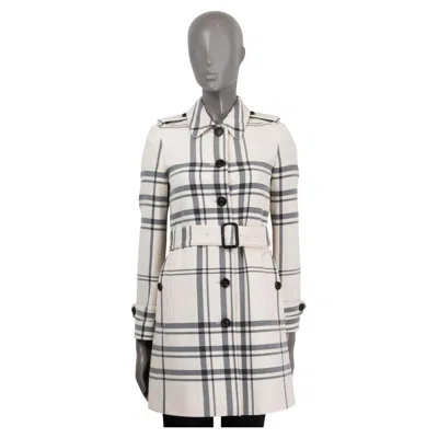 Pre-owned Burberry London White Grey Wool Tartan Check Coat Jacket 6 Xs