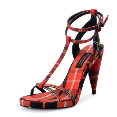 Pre-owned Burberry "london" Women's Canvas Check Ankle Strap High Heels Sandals Shoes In Multicolor