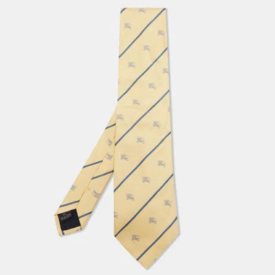 Pre-owned Burberry London Yellow Logo Jacquard Silk Traditional Tie