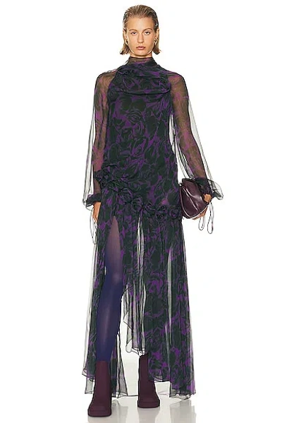 Burberry Long Asymmetrical Dress In Vine Ip Pattern