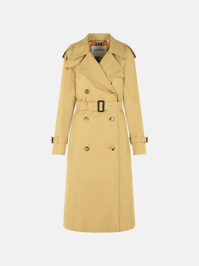 Burberry Long Beige Cotton 'castleford' Trench Coat In Brown