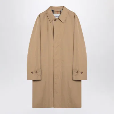 Burberry Long Beige Gabardine Car Coat In Brown