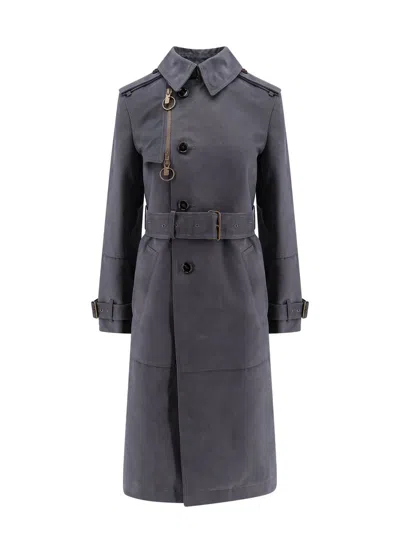Burberry Cotton Blend Trench With Burrberry Check Lining In Grey