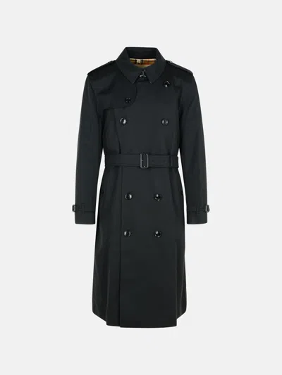 Burberry Long Black Cotton 'kensington' Trench Coat