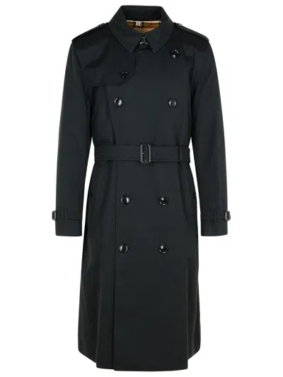 Burberry Long Black Cotton 'kensington' Trench Coat