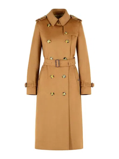 Burberry Long  Camel Beige Cashmere Trench Coat In Sand