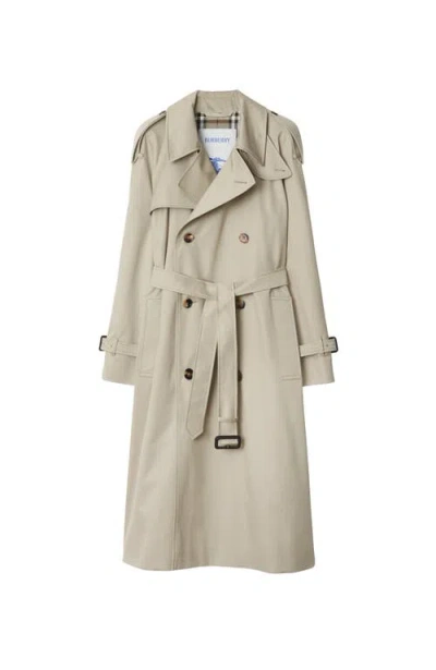 Burberry Mid-length Cotton Blend Trench Coat In Taupe