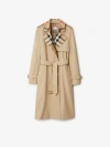 Burberry Plaid-collar Gabardine Trench Coat In Honey