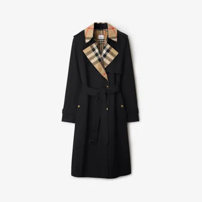 Burberry Long Check Collar Gabardine Trench Coat