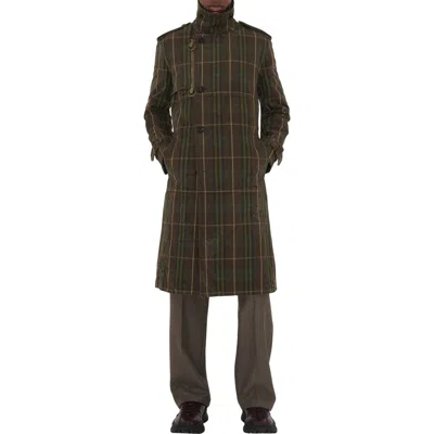 Burberry Long Check Cotton Trench Coat