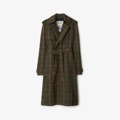 Burberry Vintage Effect Checked Trench Coat With Belt In Green