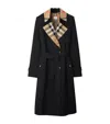 Burberry Long Check Gabardine Trench Coat In Black
