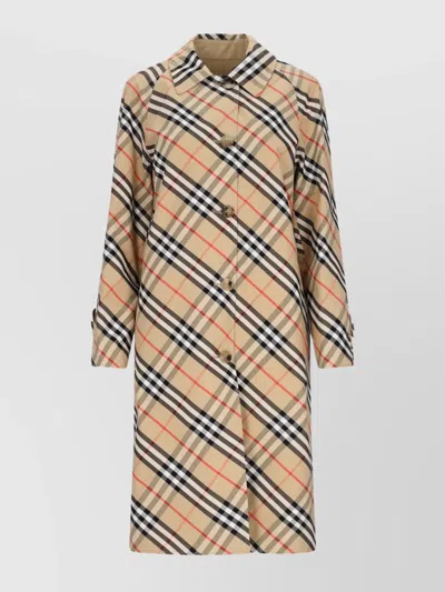 Burberry Long Check Pattern Collared Neck Jacket In Yellow