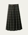 Burberry Check Wool Blend Pleated Long Skirt In Marsh Ip Check