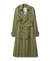 Burberry Long Check Stretch Linen Trench Coat In Green