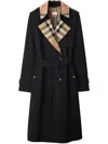 Burberry Check Neck Trench For Women In Black
