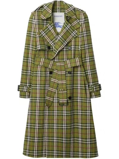Burberry Embroidered Stretch Linen Trench Jacket With Checked Detail In Multi