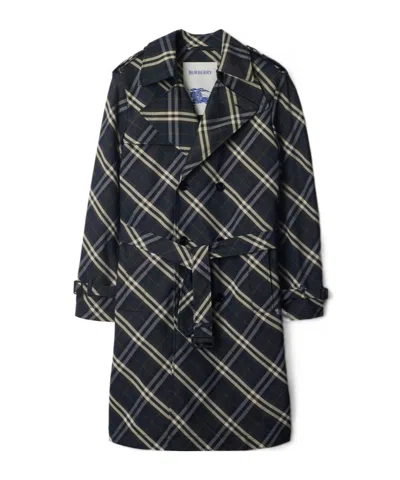 Burberry Long Checked Trench Windbreaker In Black