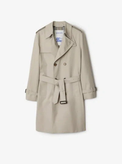 Burberry Long Cotton Blend Trench Coat In Heron