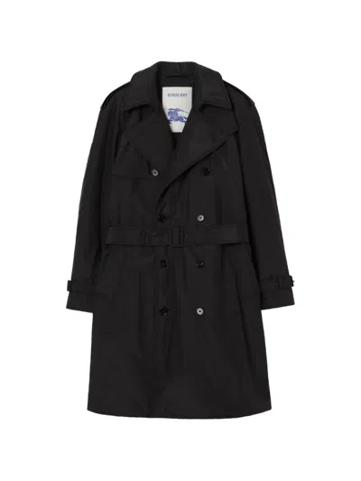 Burberry Long Cotton Nylon Padded Trench Coat In Black