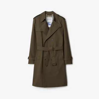Burberry Long Cotton Nylon Trench Coat In Carob